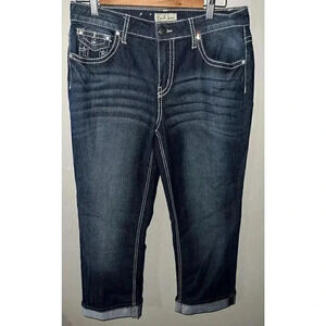 Earl Jeans Jeweled Cuffed Capris Women Size 10 Studded Denim Jean Capri Pants